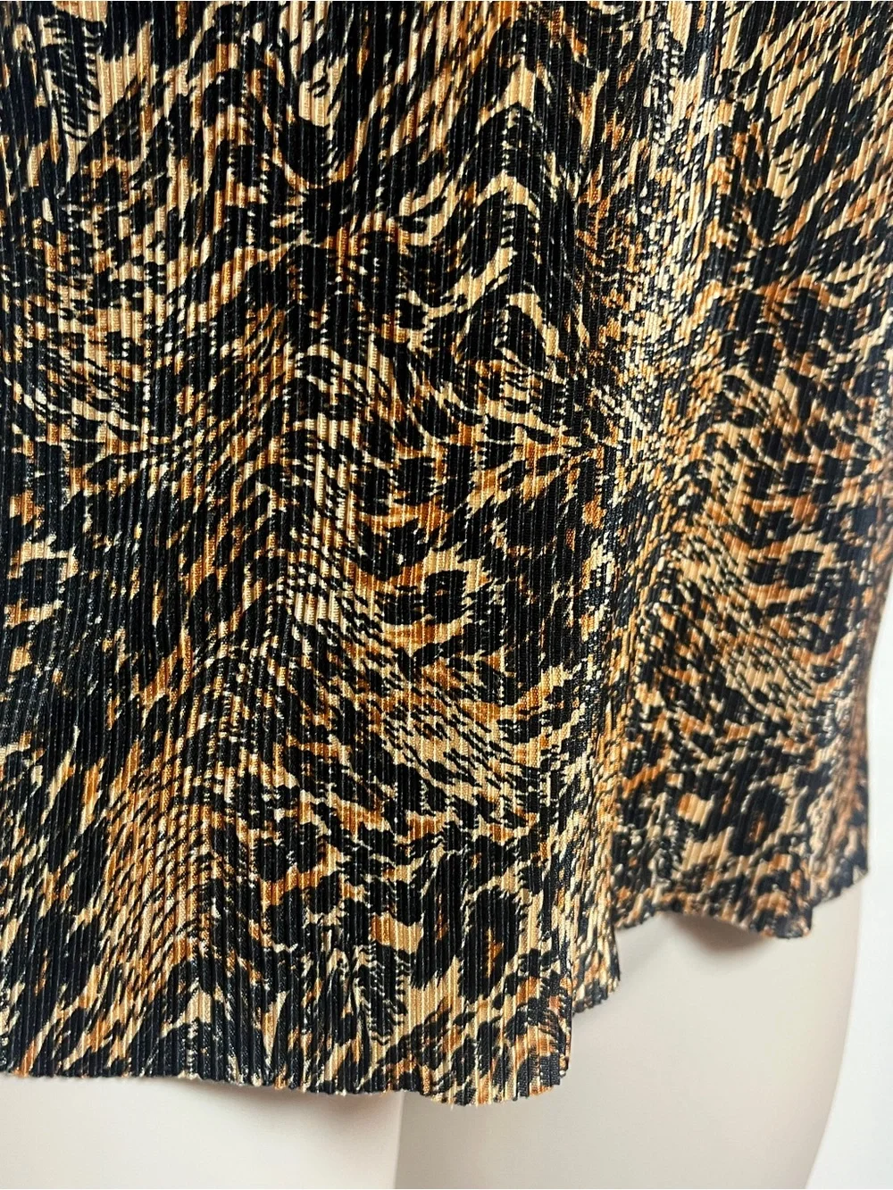 Vintage Animal Print Pleated Top Large Short Sleeve Glam Stretch Whimsigoth